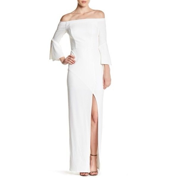ABS Allen Schwartz Off Shoulder Bell Sleeve Gown - Picture 4 of 6